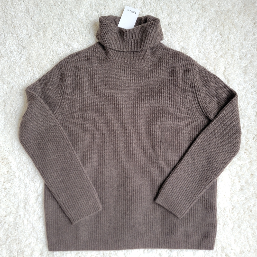 NWT Quince 100% Mongolian Cashmere Fisherman Turtleneck Sweater, Brown, S